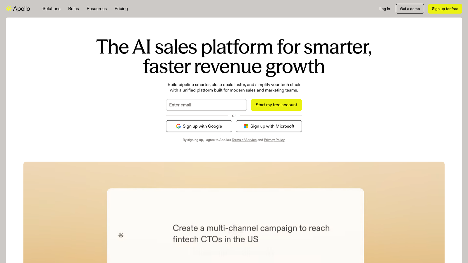 Screenshot of Apollo.io website