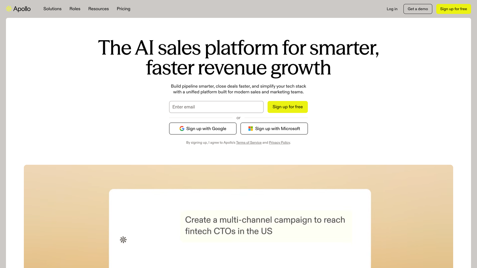 Screenshot of Apollo.io website