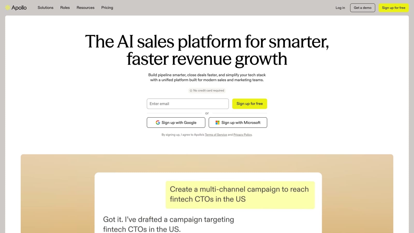 Screenshot of Apollo.io website