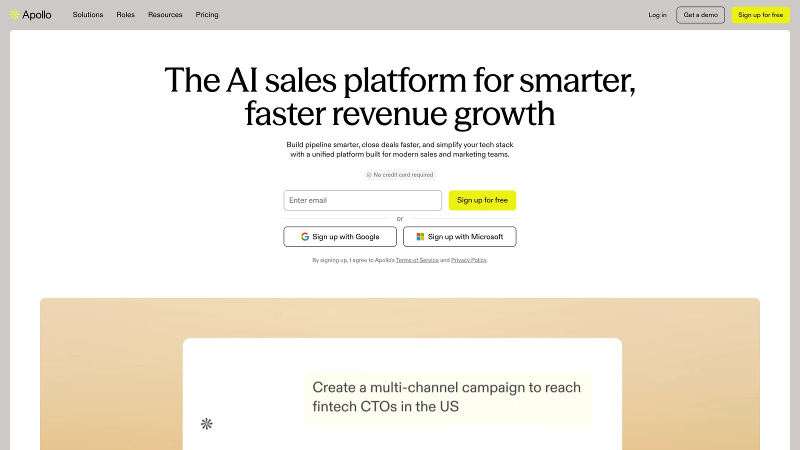 Screenshot of Apollo.io website