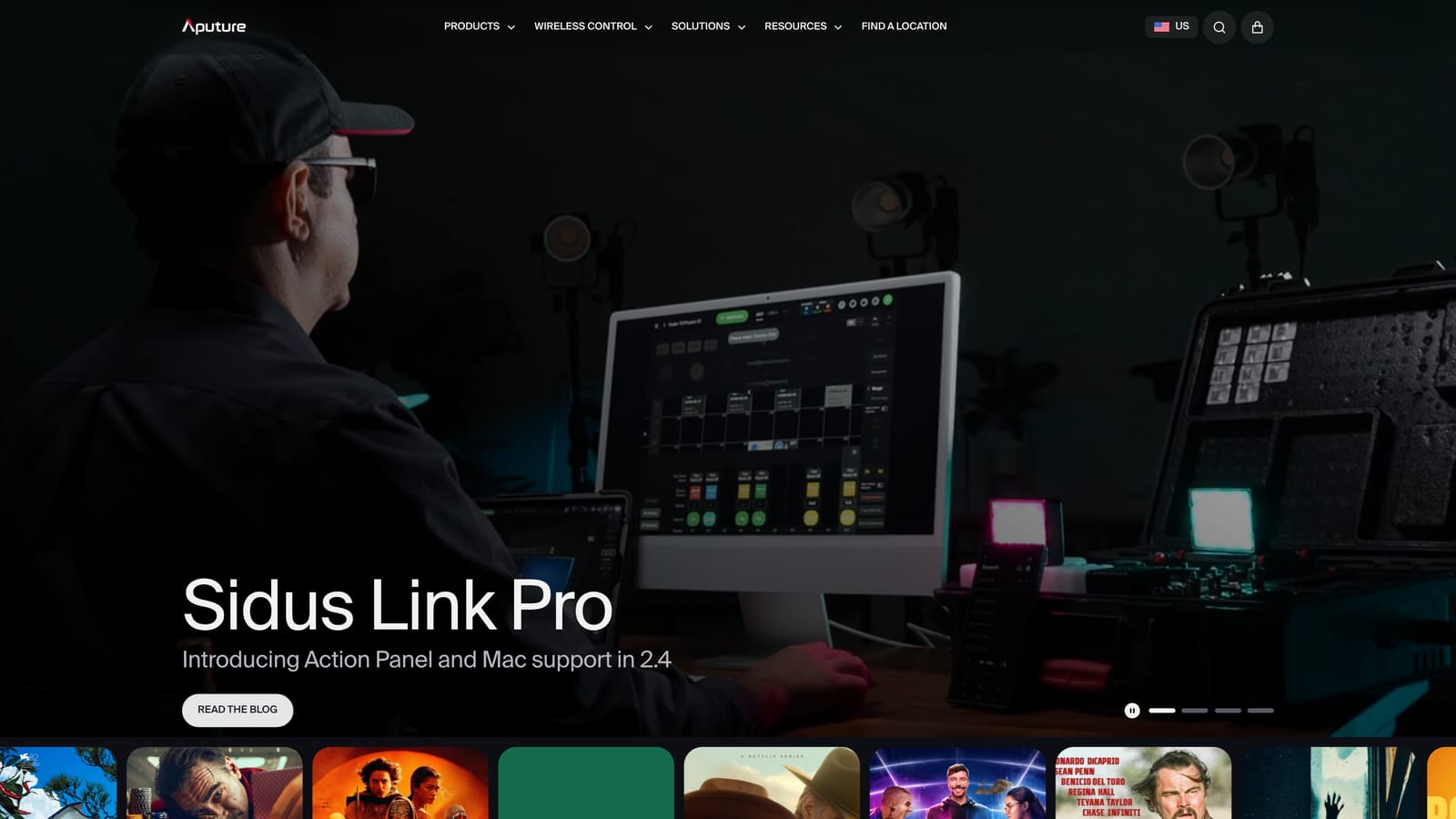 Screenshot of Aputure Professional Lighting website