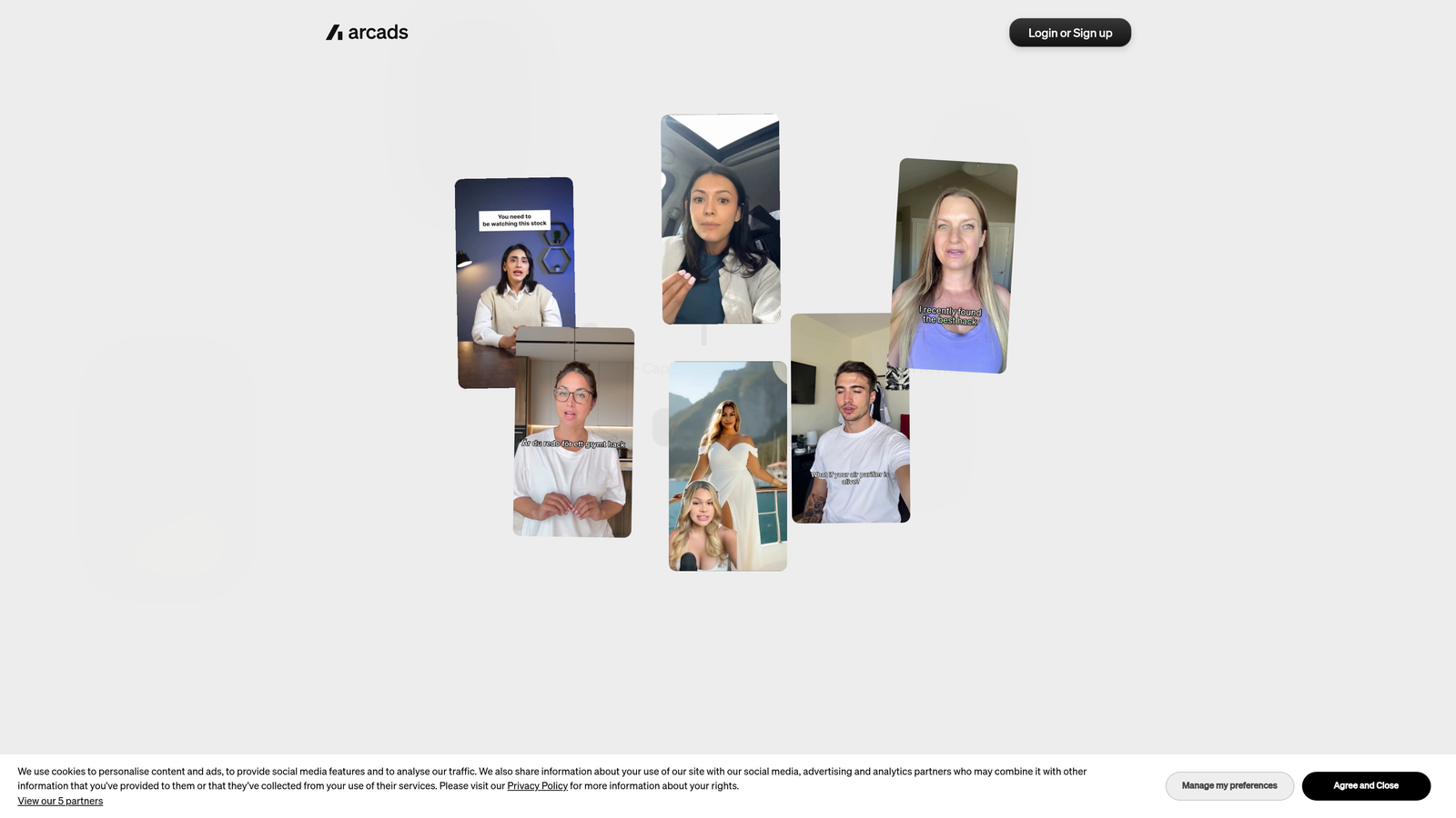 Screenshot of Arcads website