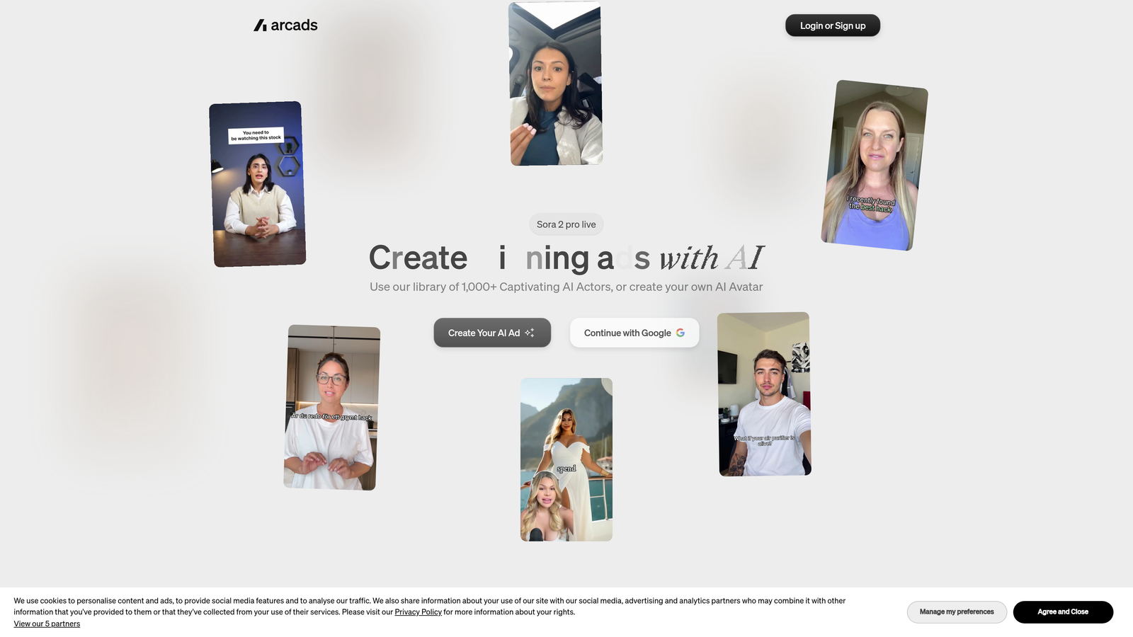 Screenshot of Arcads website