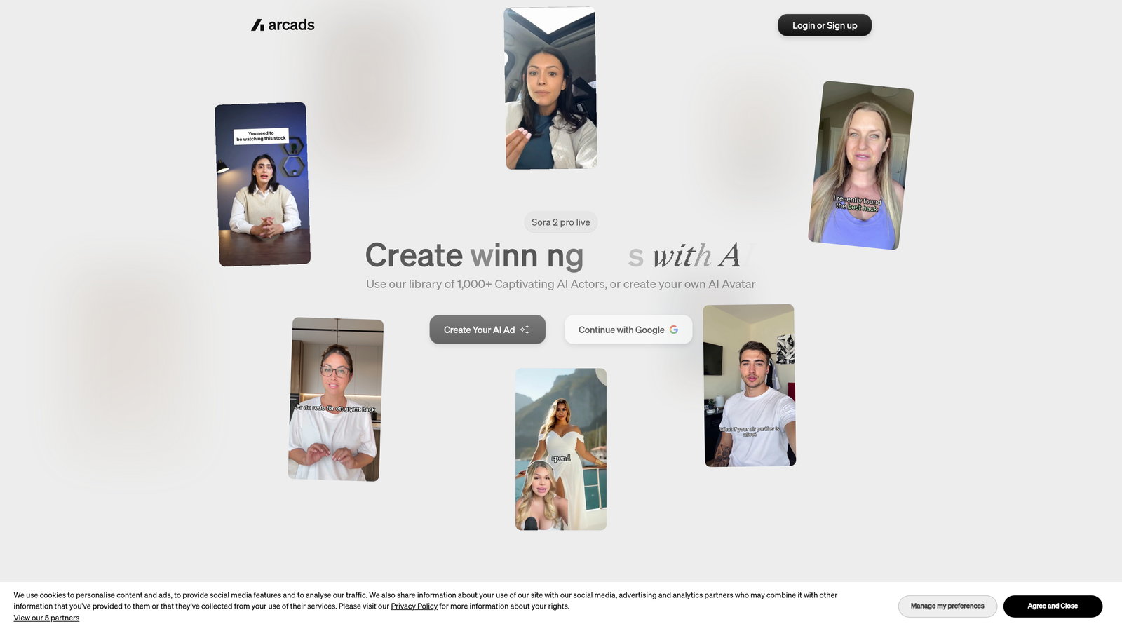 Screenshot of Arcads website