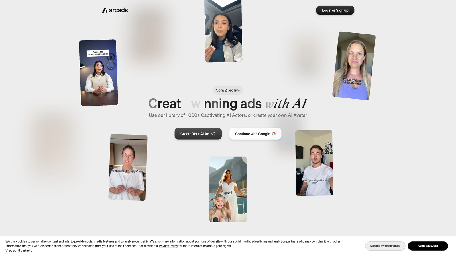 Screenshot of Arcads website