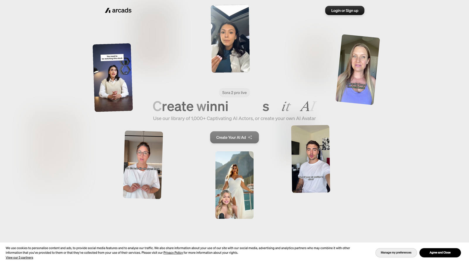 Screenshot of Arcads website