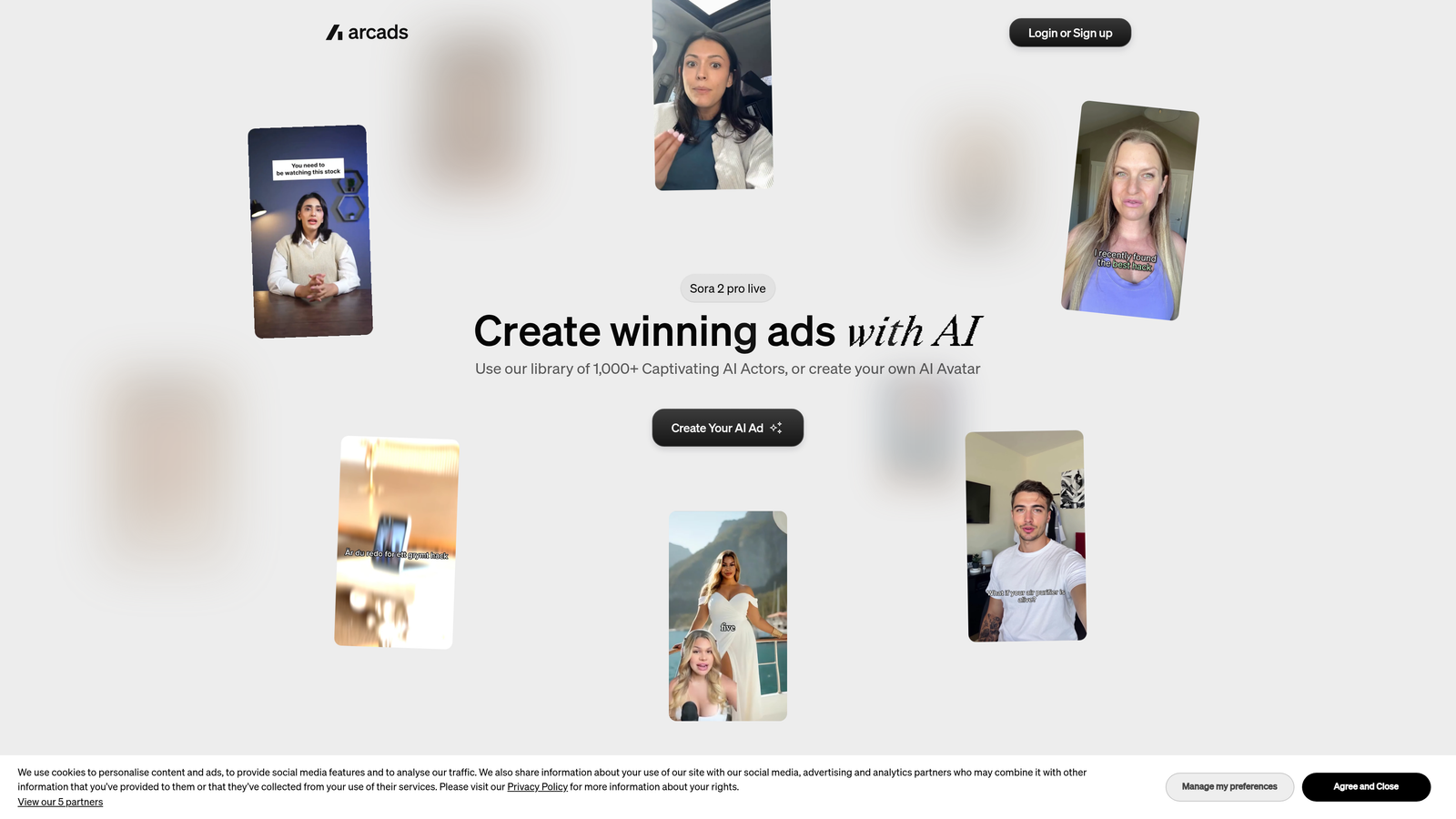 Screenshot of Arcads website