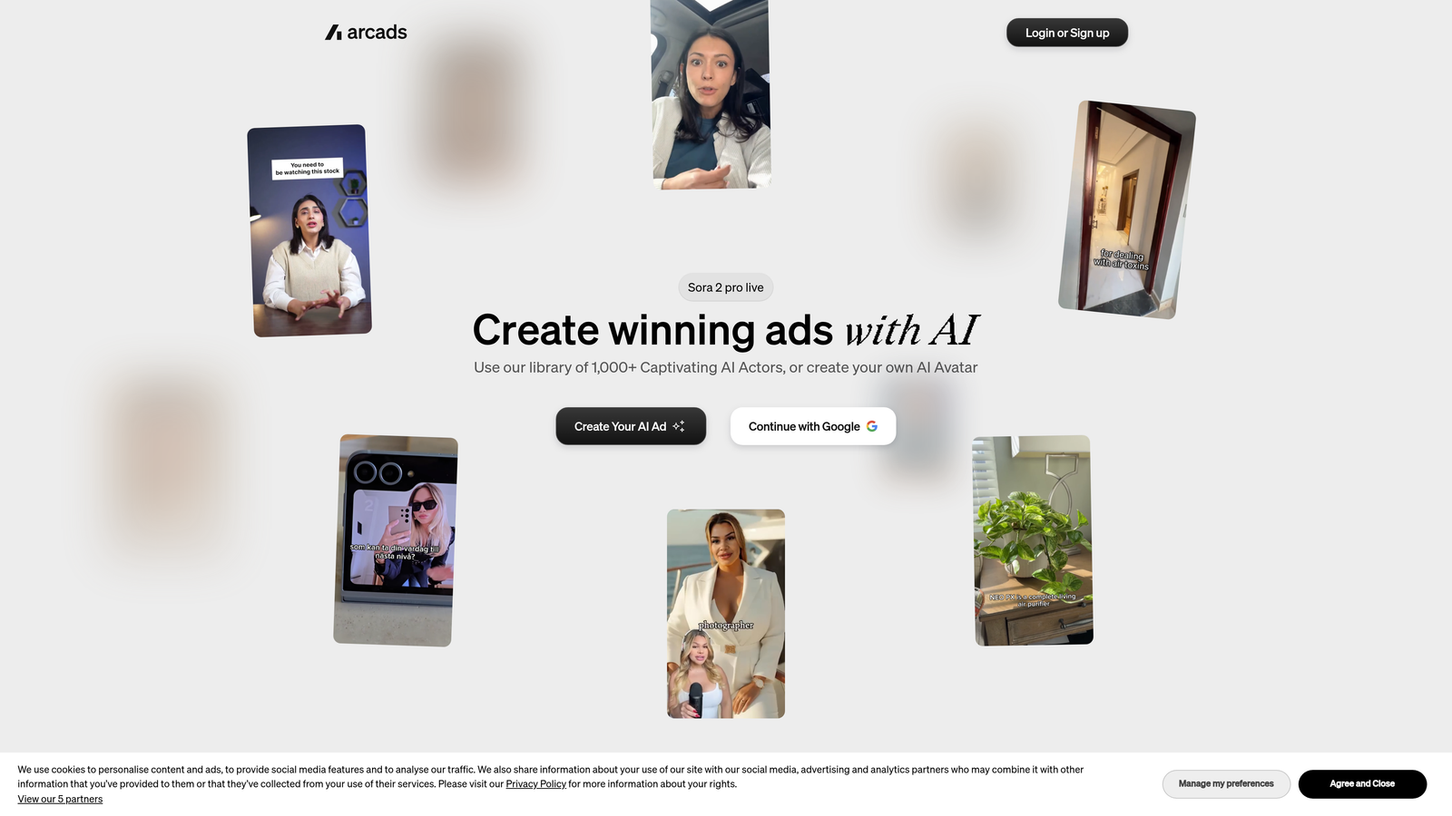 Screenshot of Arcads website