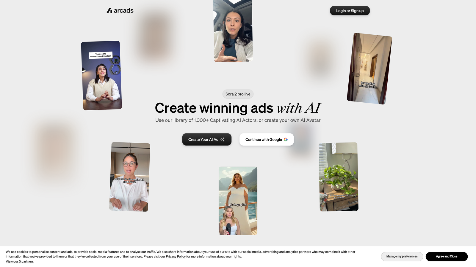 Screenshot of Arcads website