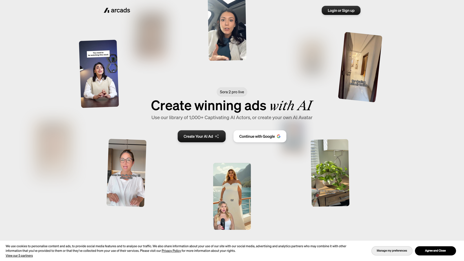 Screenshot of Arcads website