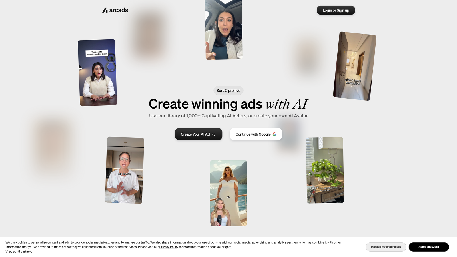 Screenshot of Arcads website