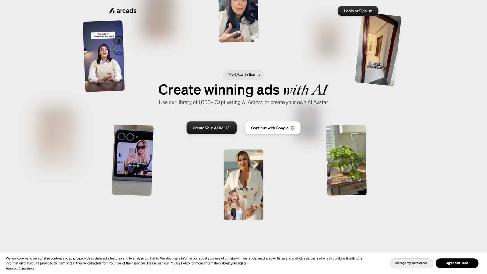 Screenshot of Arcads website