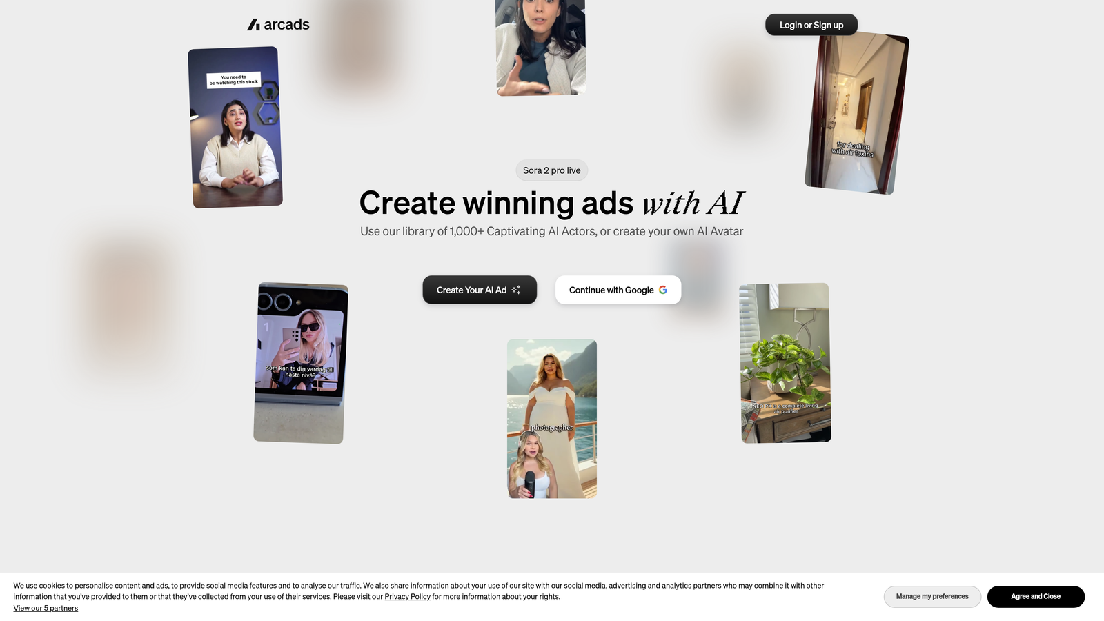 Screenshot of Arcads website