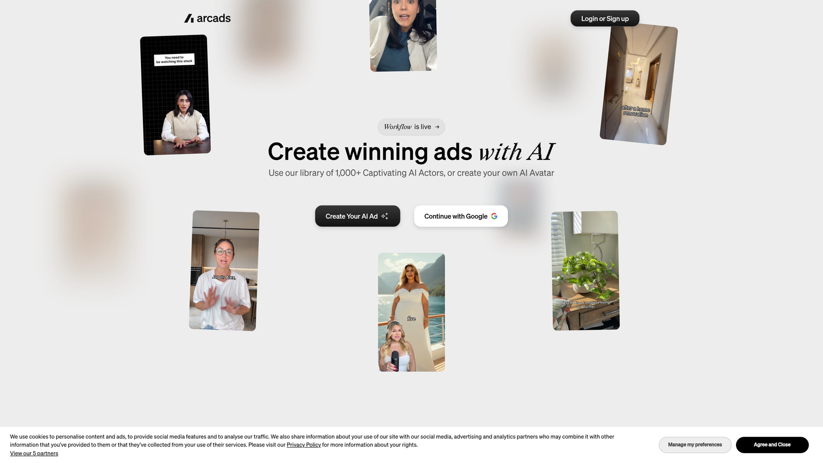 Screenshot of Arcads website