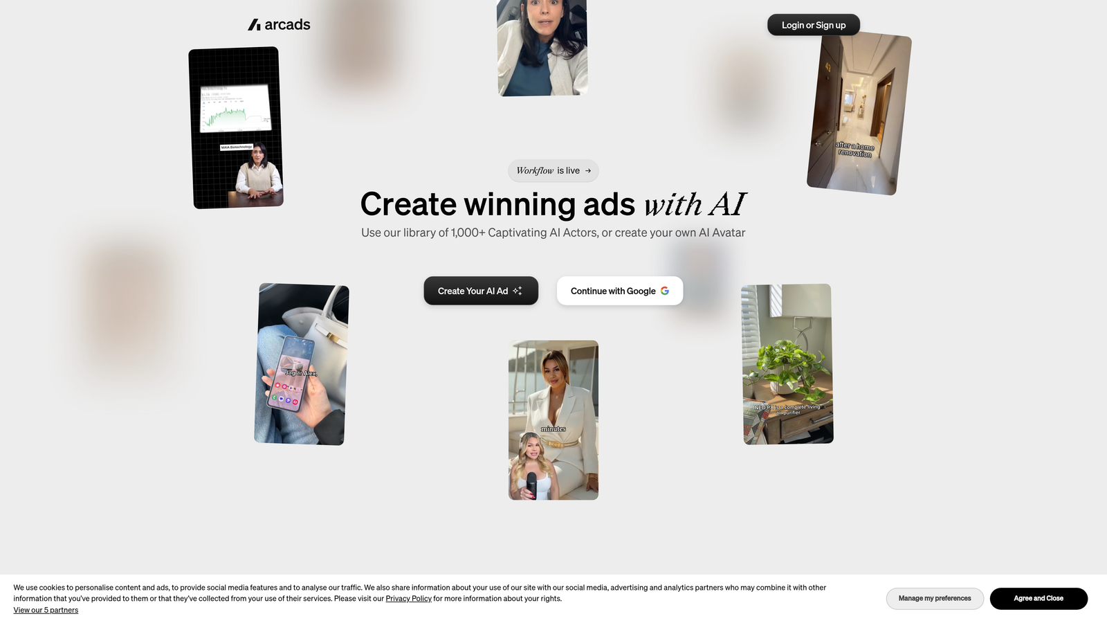 Screenshot of Arcads website