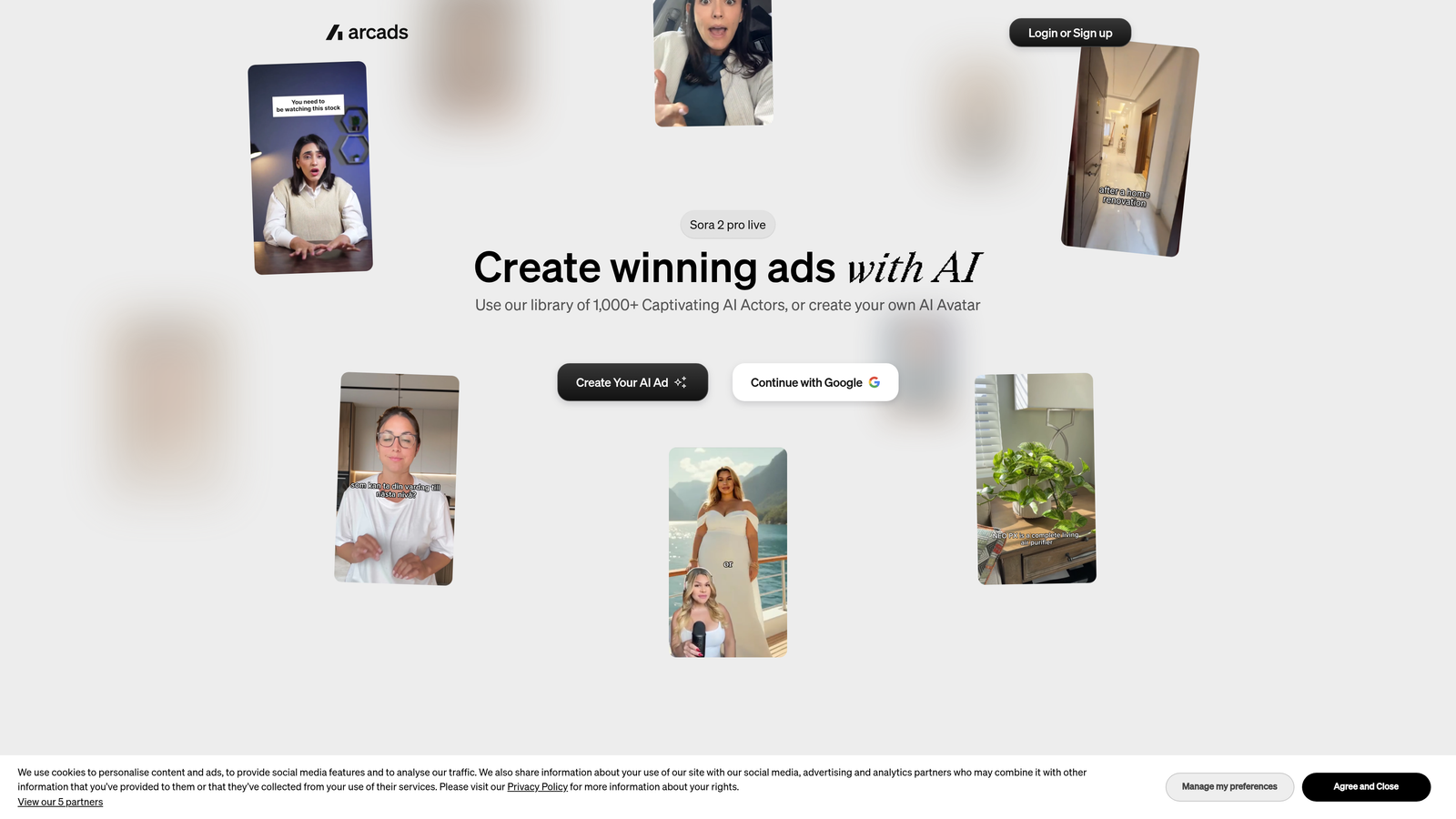 Screenshot of Arcads website
