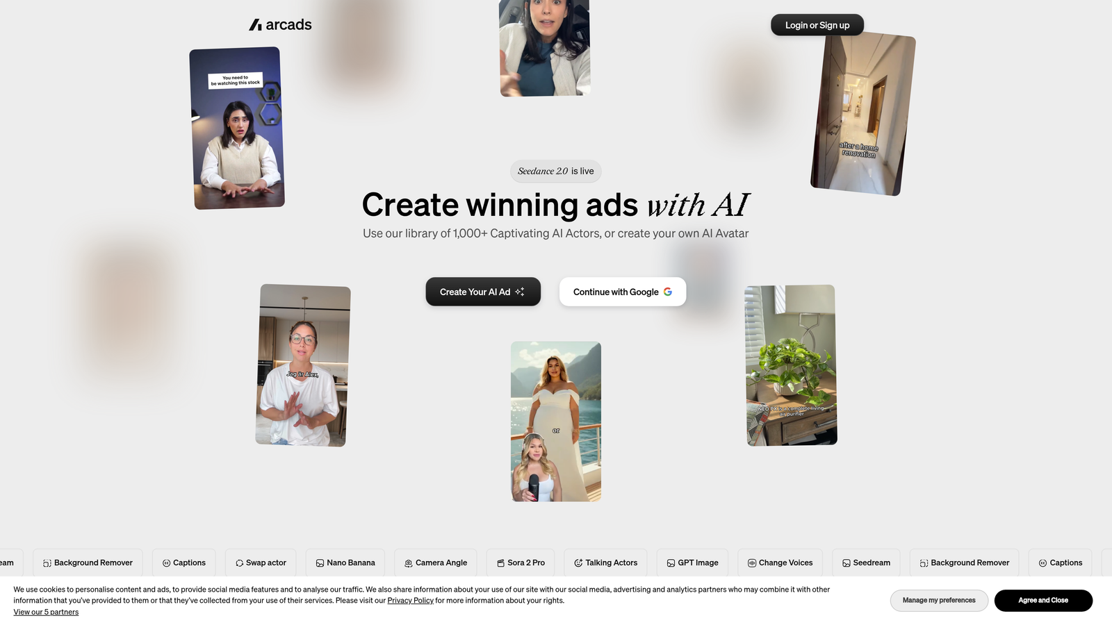 Screenshot of Arcads website