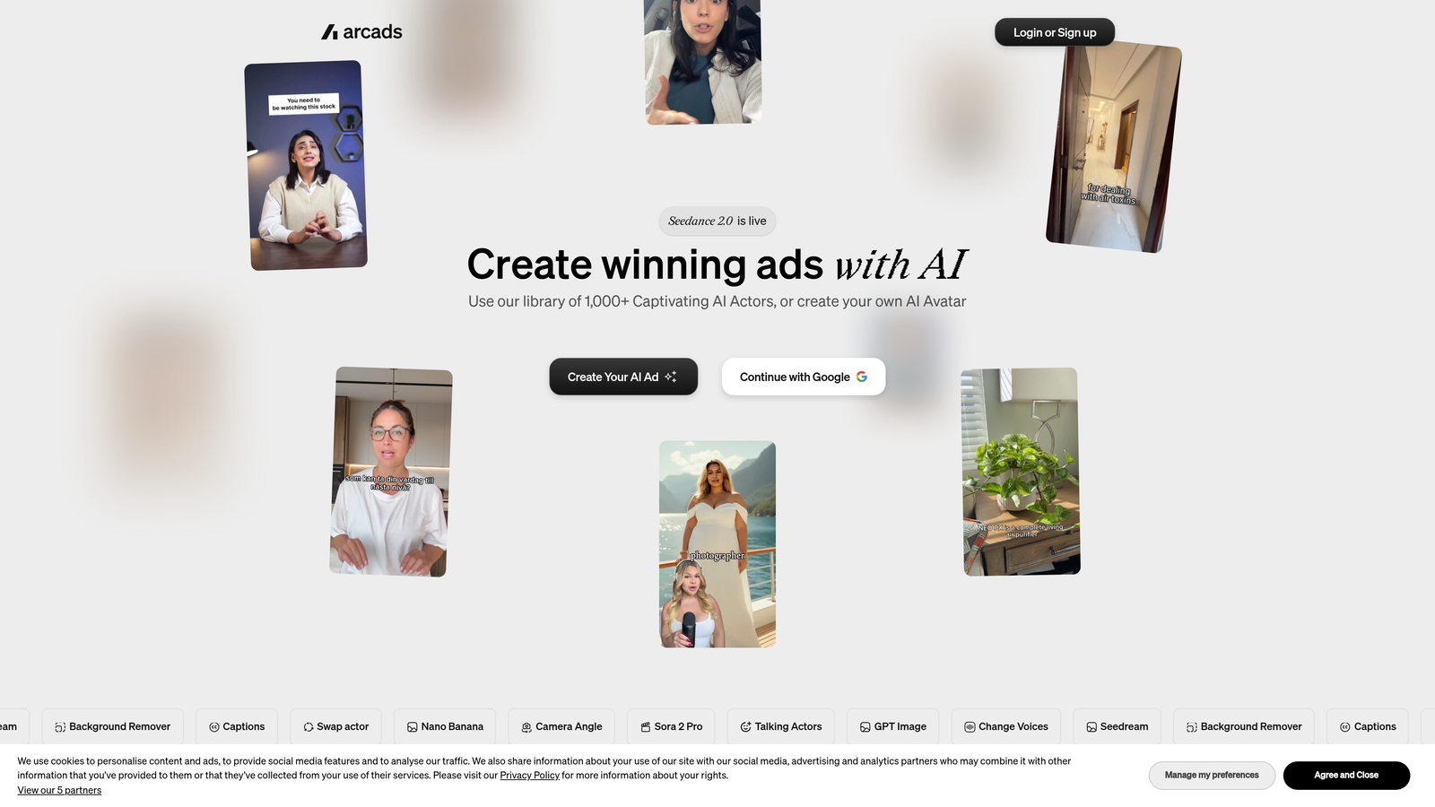 Screenshot of Arcads website