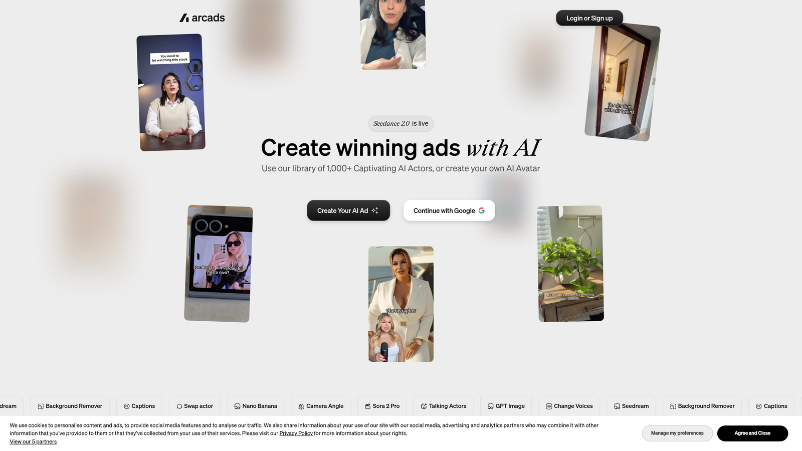 Screenshot of Arcads website