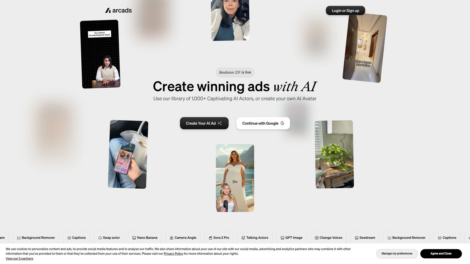 Screenshot of Arcads website