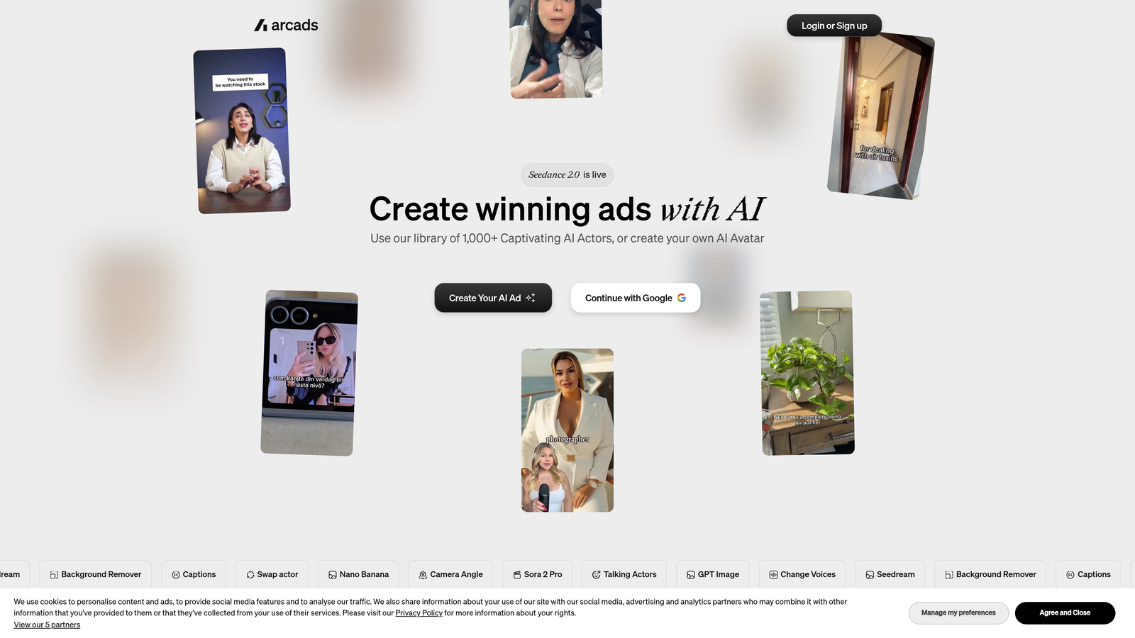 Screenshot of Arcads website