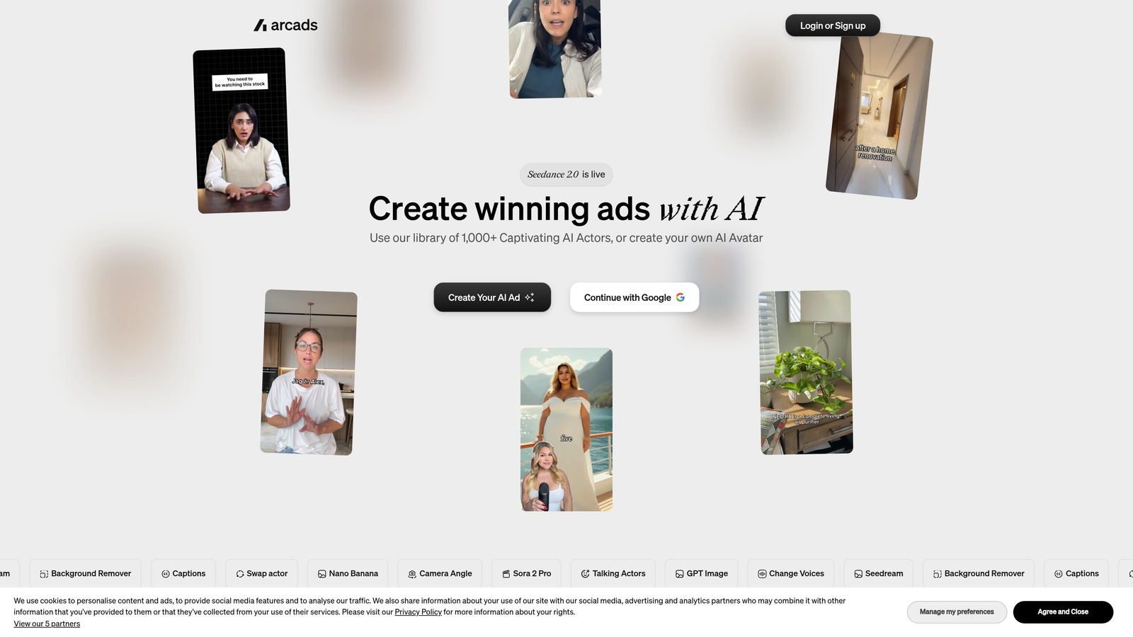 Screenshot of Arcads website