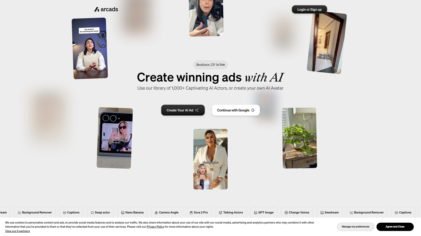 Screenshot of Arcads website