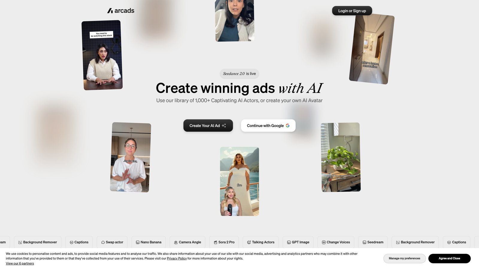 Screenshot of Arcads website