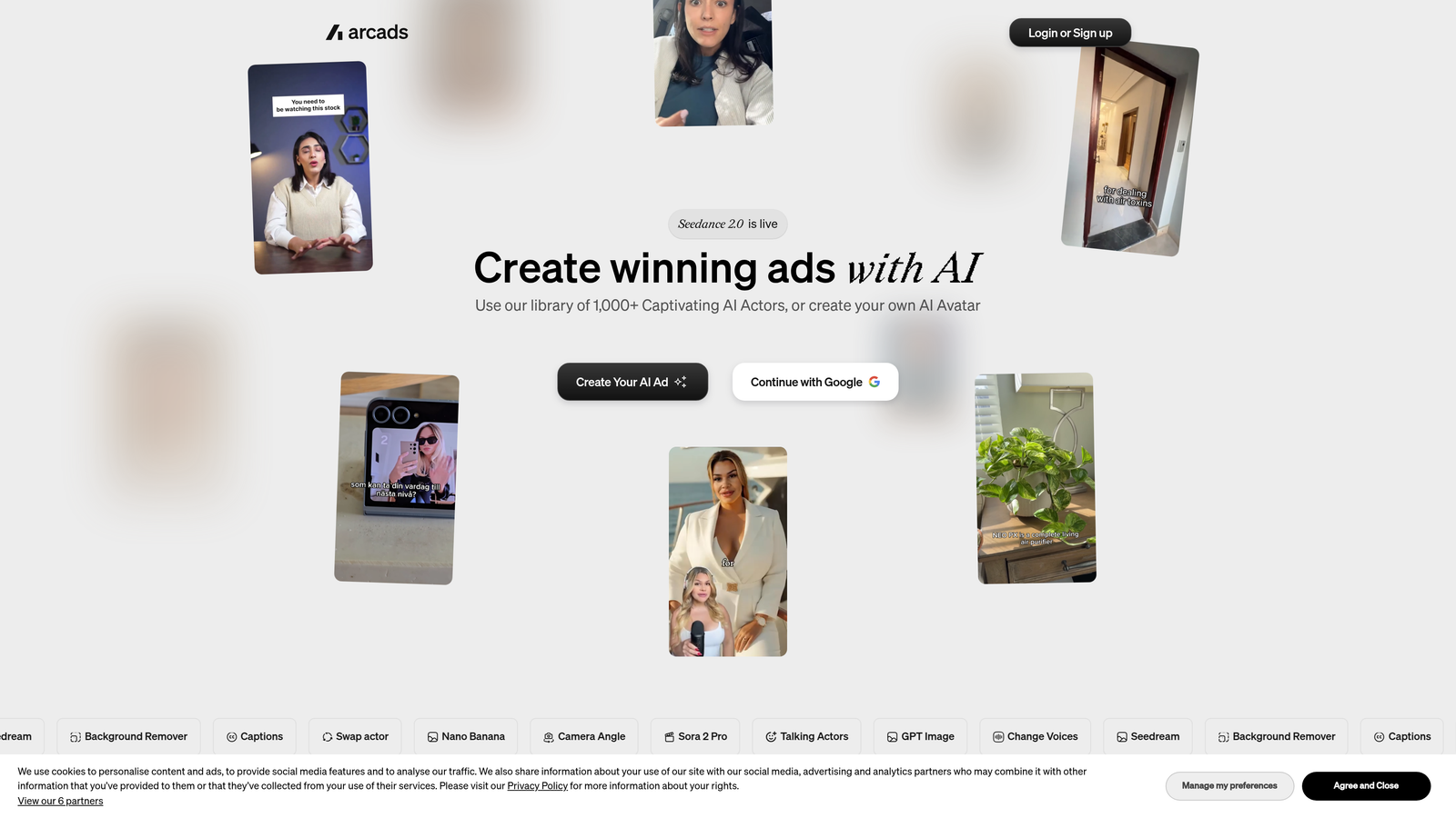 Screenshot of Arcads website