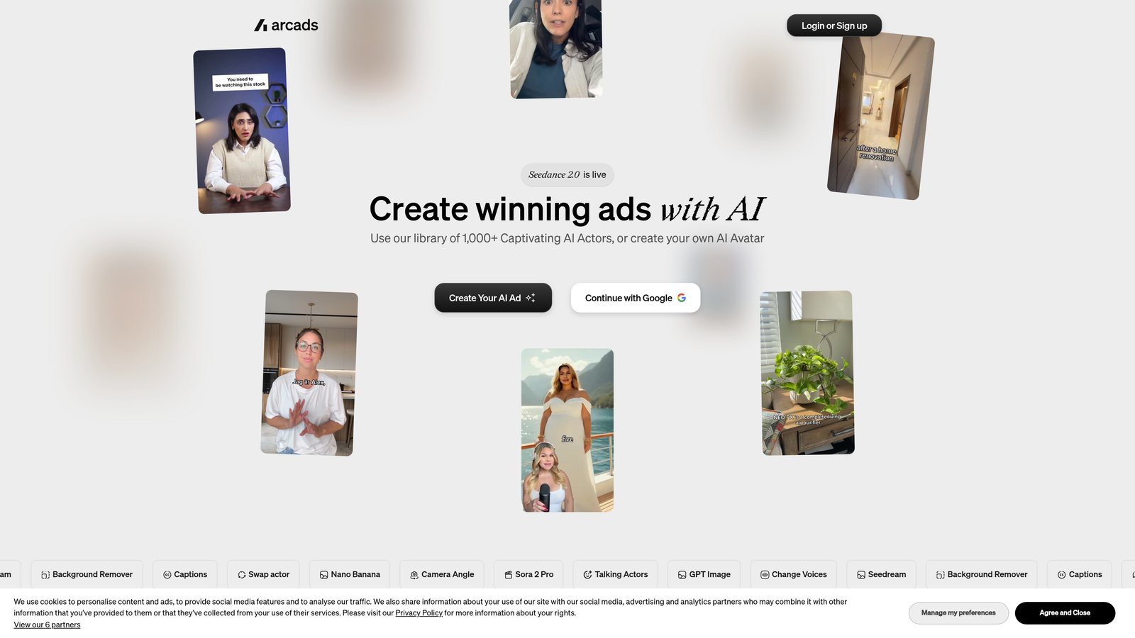 Screenshot of Arcads website