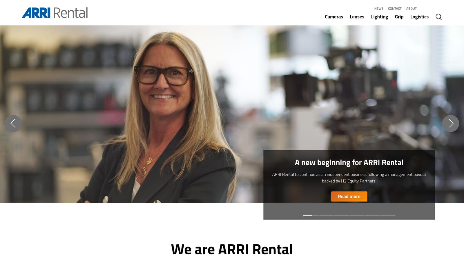Screenshot of ARRI Rental website