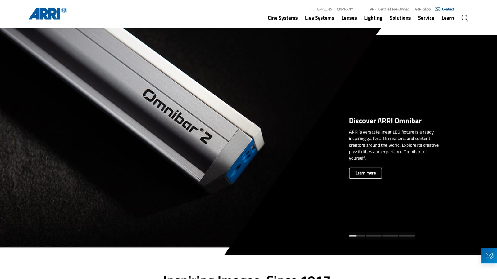 Screenshot of ARRI SkyPanel Series website