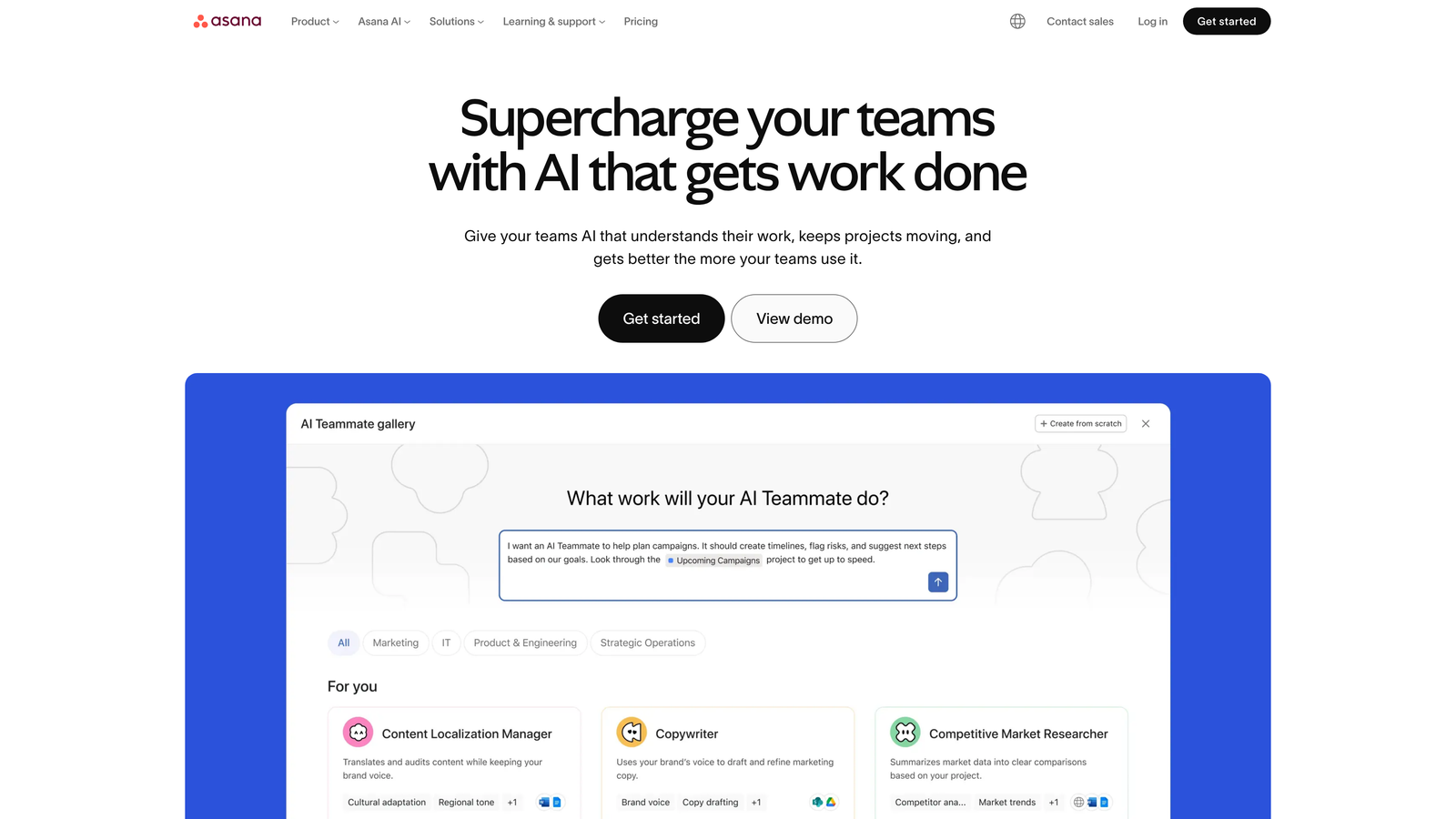 Screenshot of Asana website