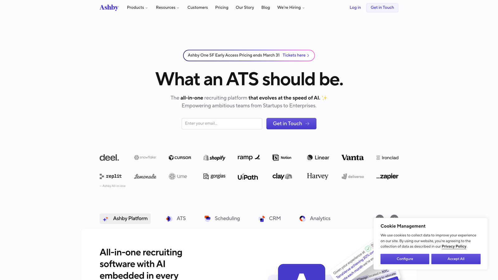 Screenshot of Ashby website