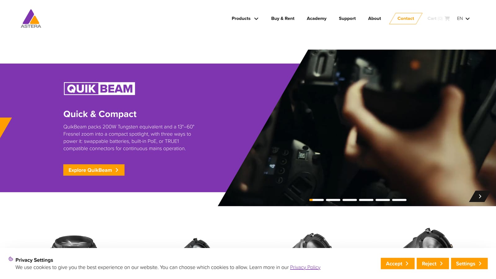 Screenshot of Astera Titan Tube / Helios Tube website