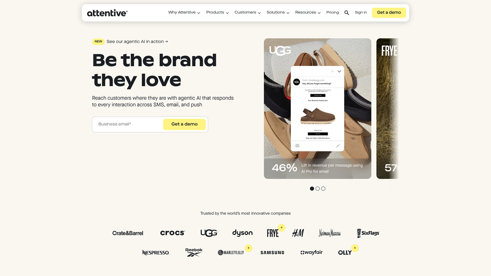 Screenshot of Attentive website