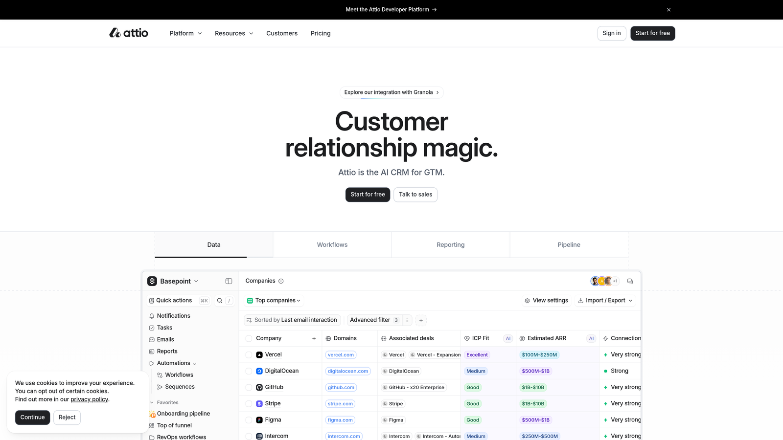 Screenshot of Attio website