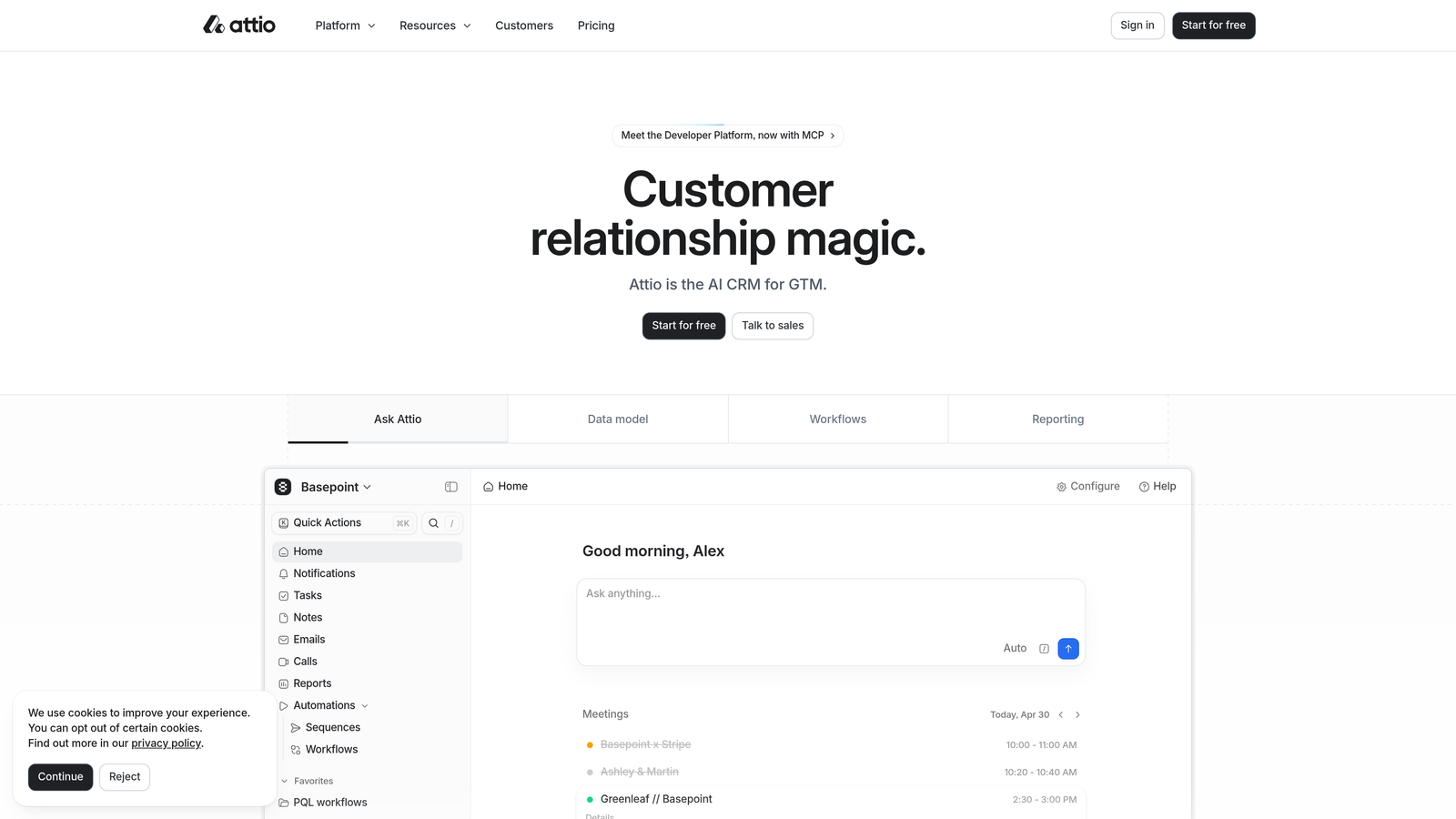 Screenshot of Attio website