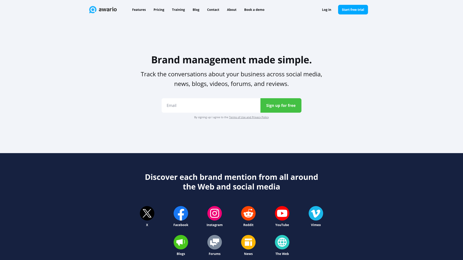 Screenshot of Awario website