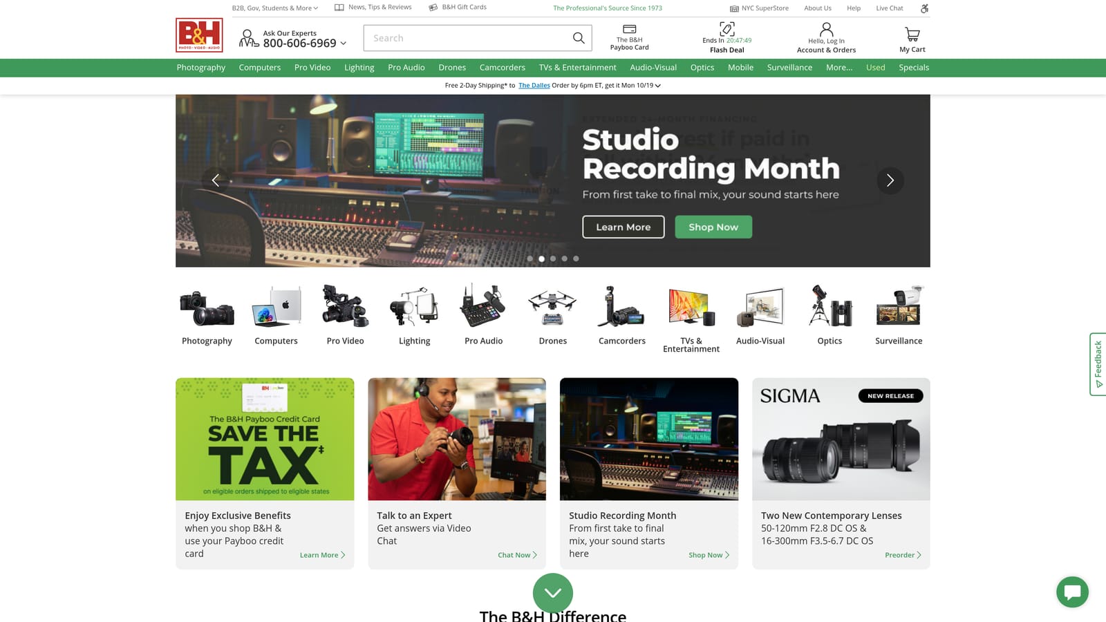 Screenshot of B&H Photo Video website
