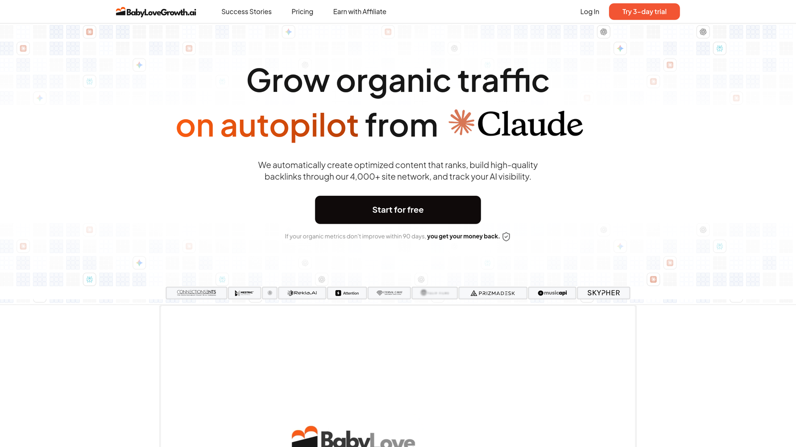 Screenshot of Babylove Growth website