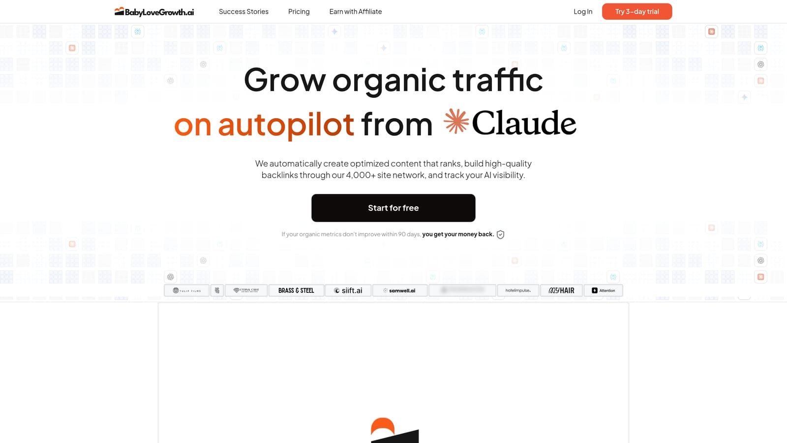 Screenshot of Babylove Growth website