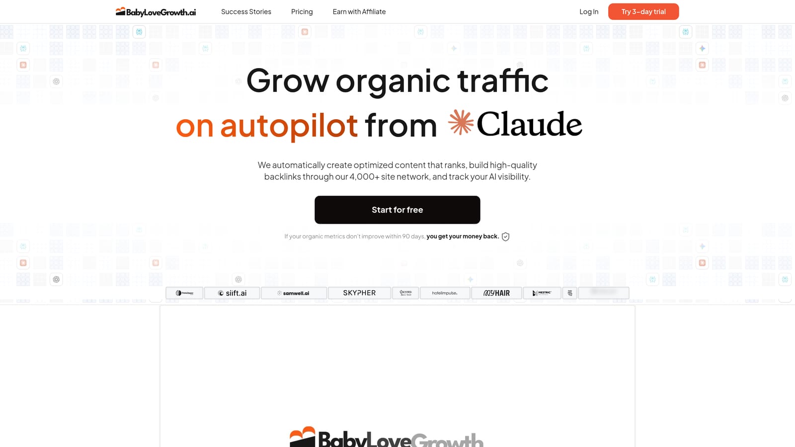 Screenshot of Babylove Growth website