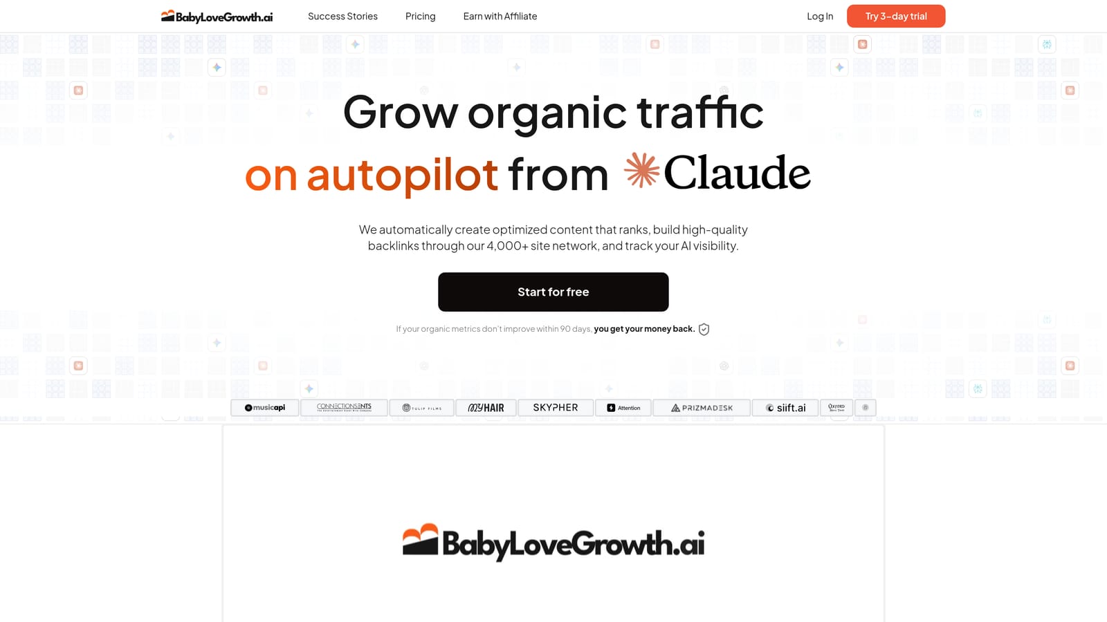 Screenshot of Babylove Growth website