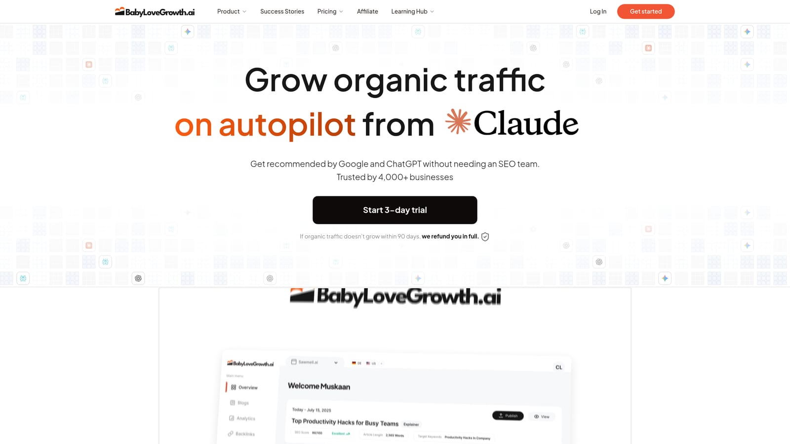 Screenshot of BabyLoveGrowth.ai website