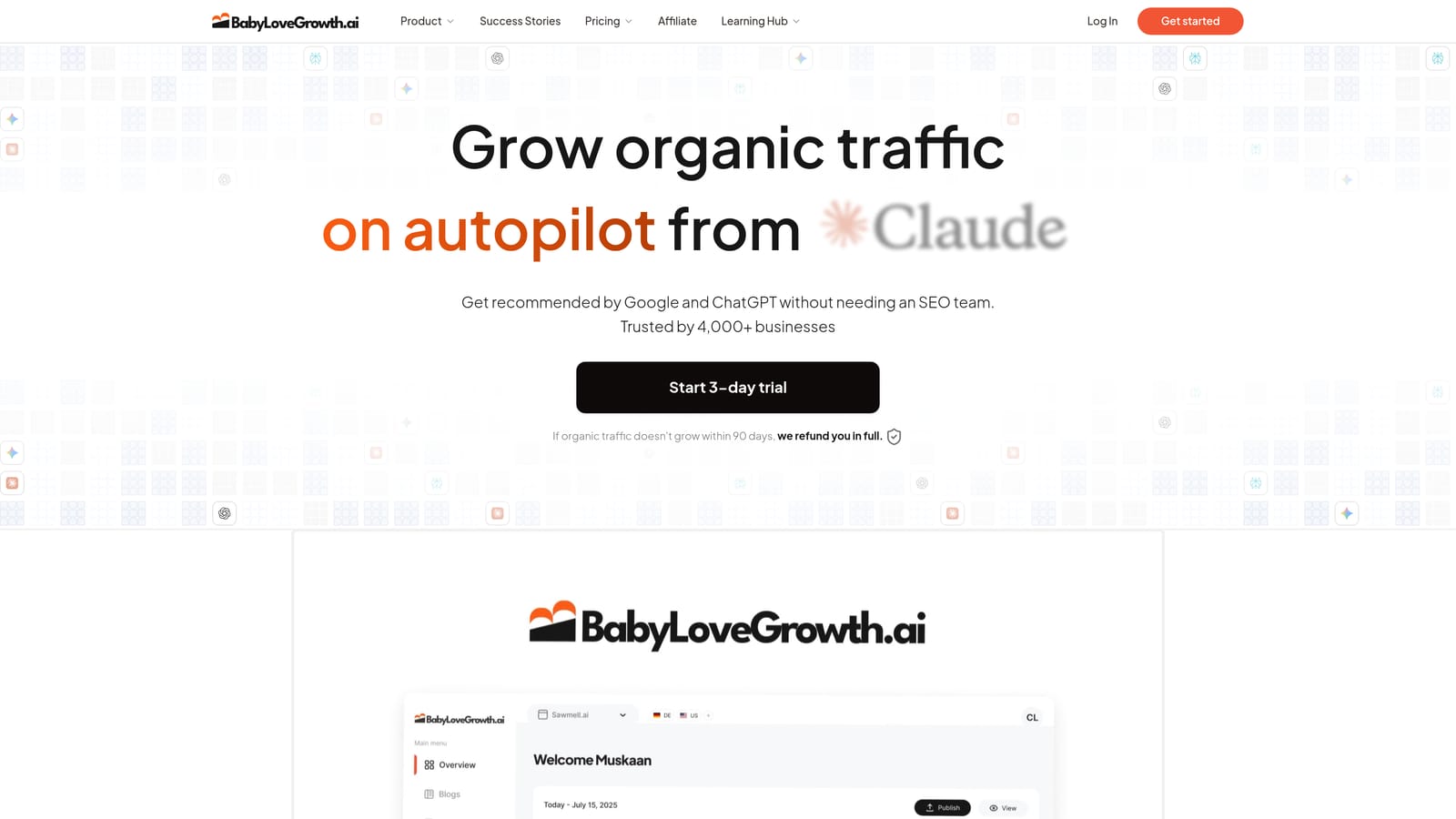 Screenshot of BabyLoveGrowth.ai website