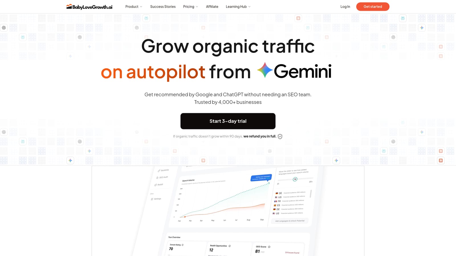 Screenshot of BabyLoveGrowth.ai website