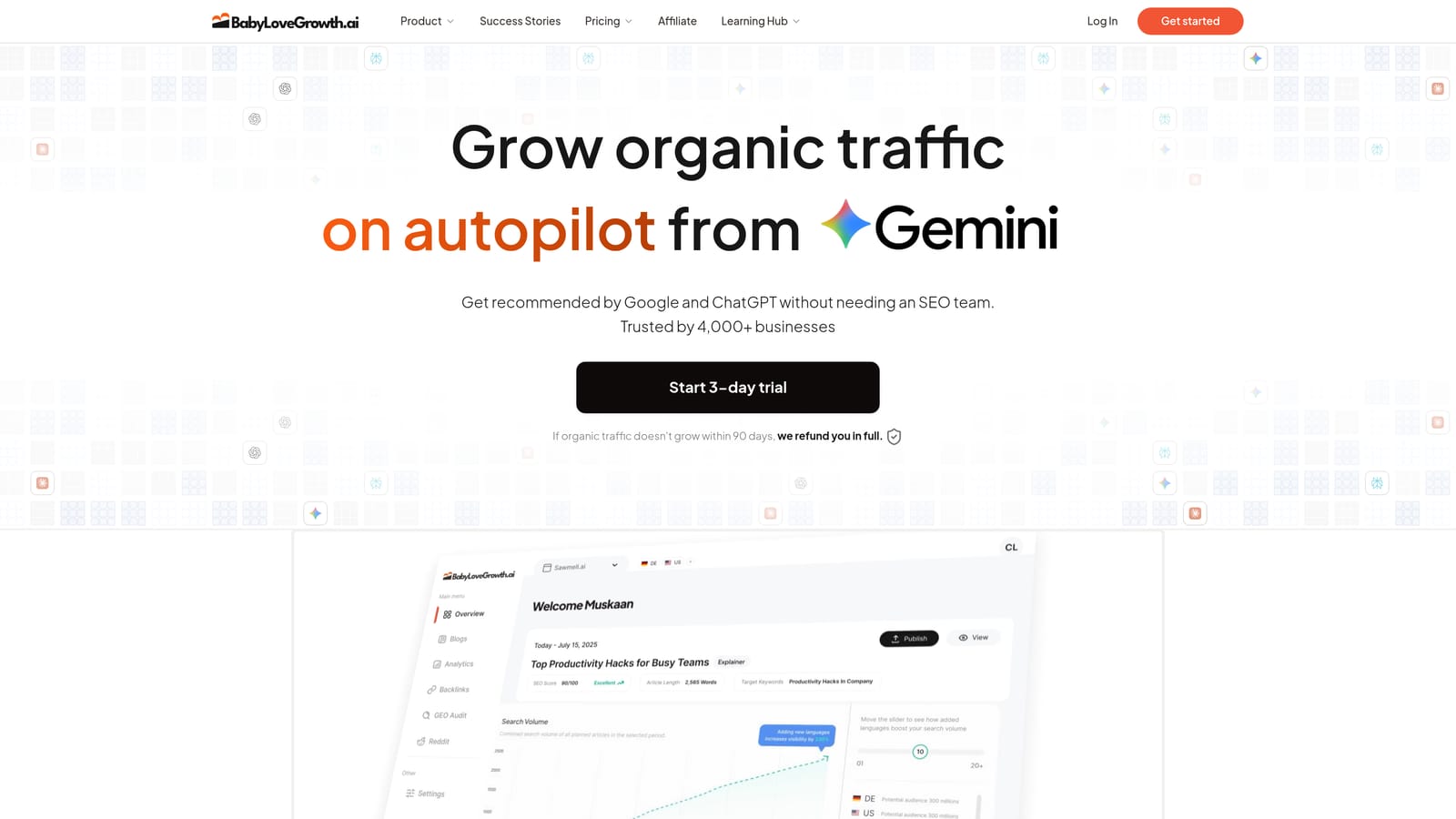 Screenshot of BabyLoveGrowth website