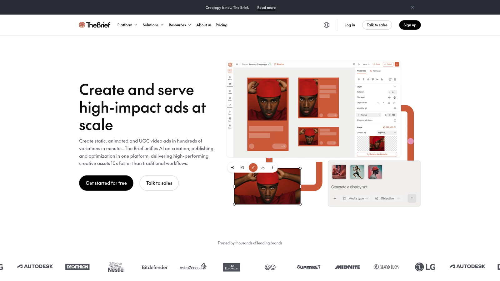 Screenshot of Bannersnack website