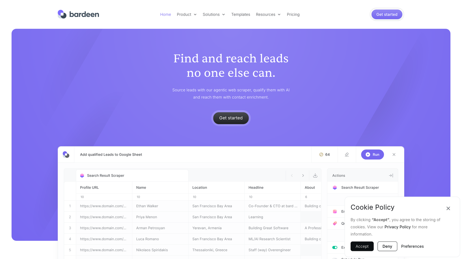 Screenshot of Bardeen website